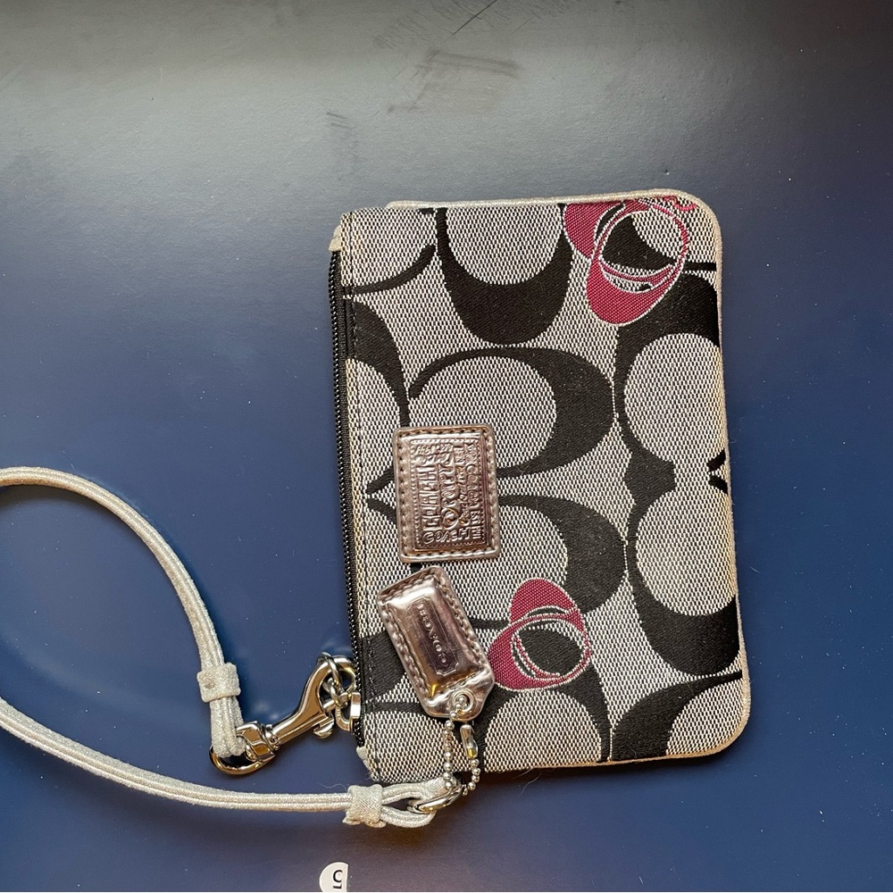 Coach Signature Wristlet with Pink Accents